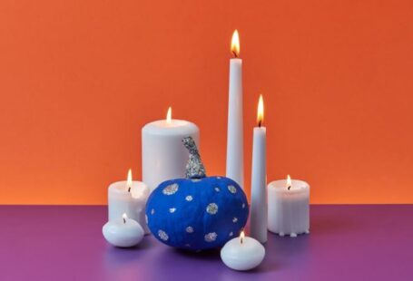 Tapering - Blue and Silver Mini Pumpkin and White Burning Candles